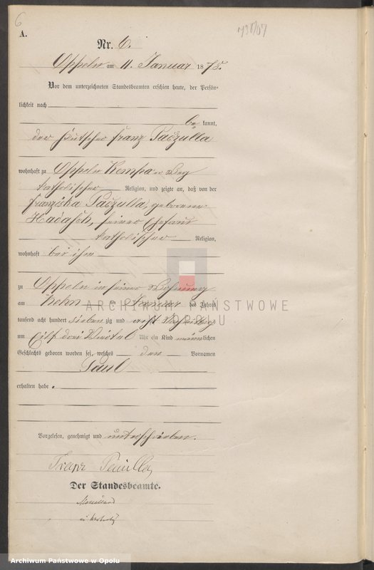 Obraz 10 z jednostki "Urząd Stanu Cywilnego w Opolu 1878 Rejestr Urodzeń Księga Miejscowa Nr 1 do 487"