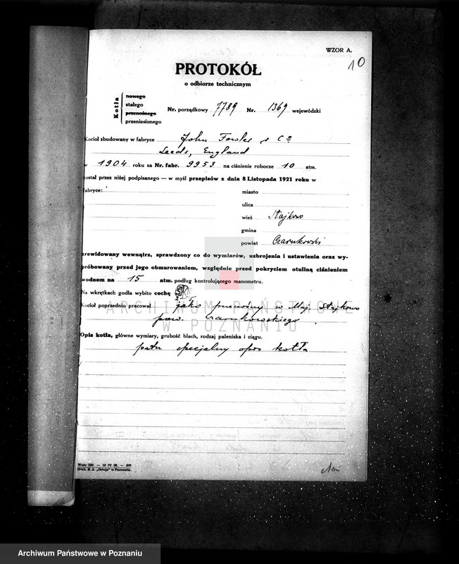 Obraz 15 z jednostki "Suszarnia płatków ziemniaczanych W. Raczyńskiego w Stajkowie pow. czarnkowski kocioł nr woj. 1369"