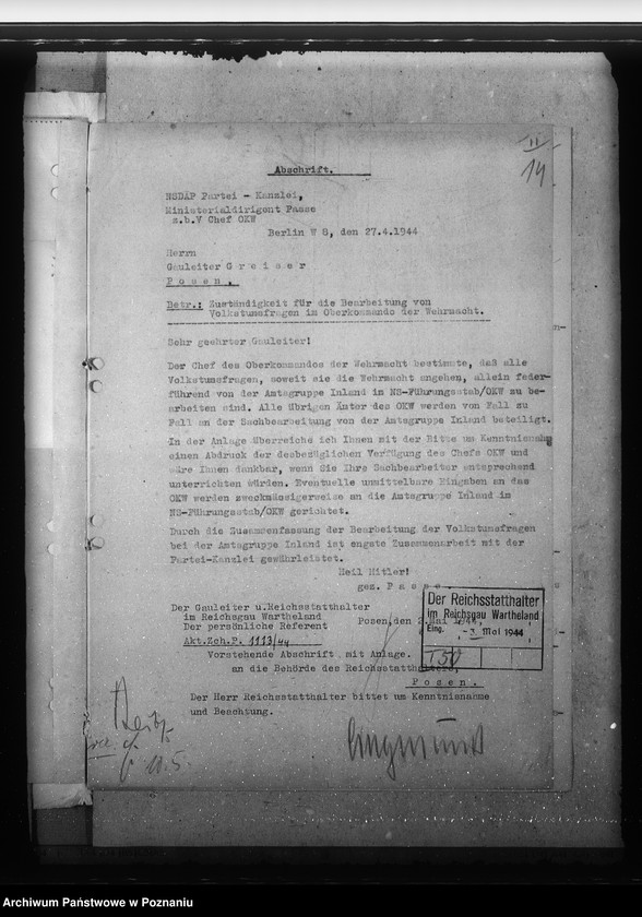 Obraz 18 z jednostki "Zarządzenia w sprawie zmiany kategorii Volksdeutschów, uproszczenia postępowania i informowania w zakresie zmian w sprawach listy narodowej"