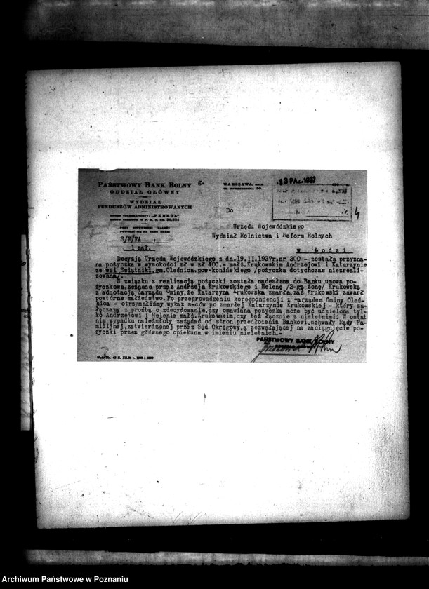 Obraz 7 z jednostki "Sprawa przyznania pomocy kredytowej uczestnikom scalenia gruntów wsi Świętniki powiatu konińskiego"