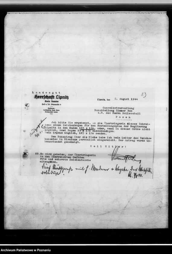 Obraz 19 z jednostki "Landesgut Lipnitz [Rysunki]."