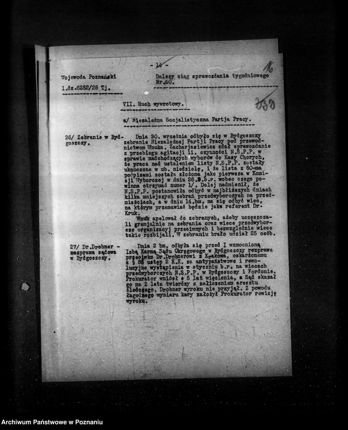 Obraz 20 z jednostki "Sprawozdania sytuacyjne tygodniowe za czas od 28 września do dnia 1 listopada 1928 r."