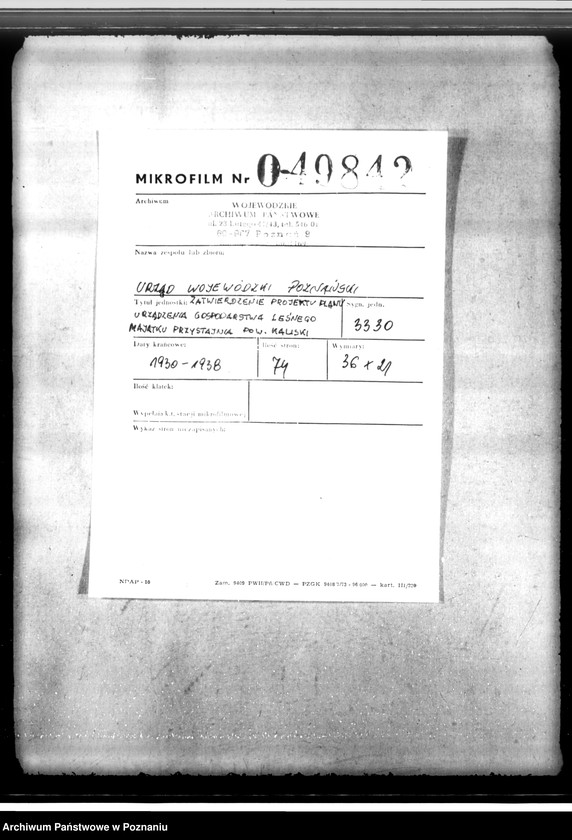 Obraz 2 z jednostki "Zatwierdzenie projektu planu urządzenia gospodarstwa leśnego dla lasów majątku Przystajnia powiat kaliski"