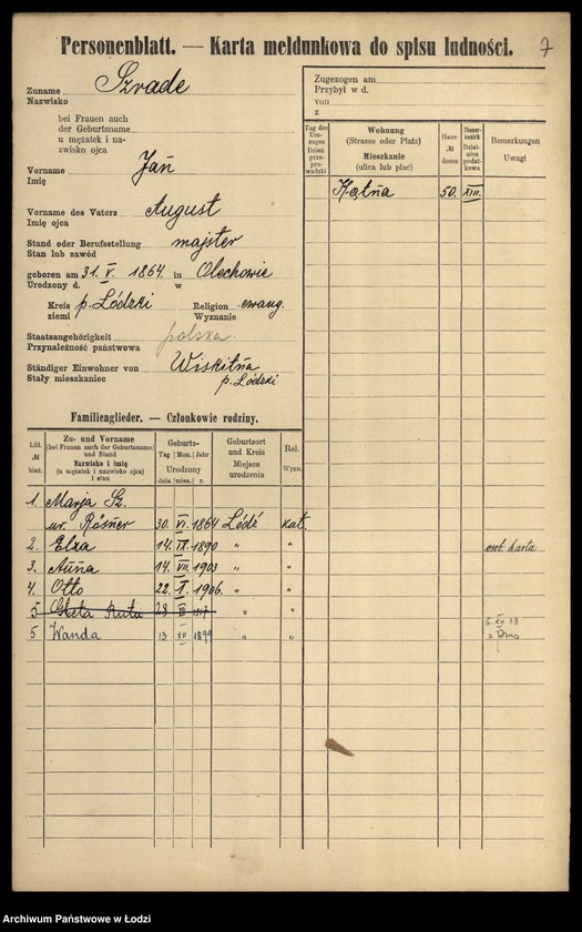 Obraz 9 z jednostki "[Spis ludności Łodzi] Szpulińska-Szron"