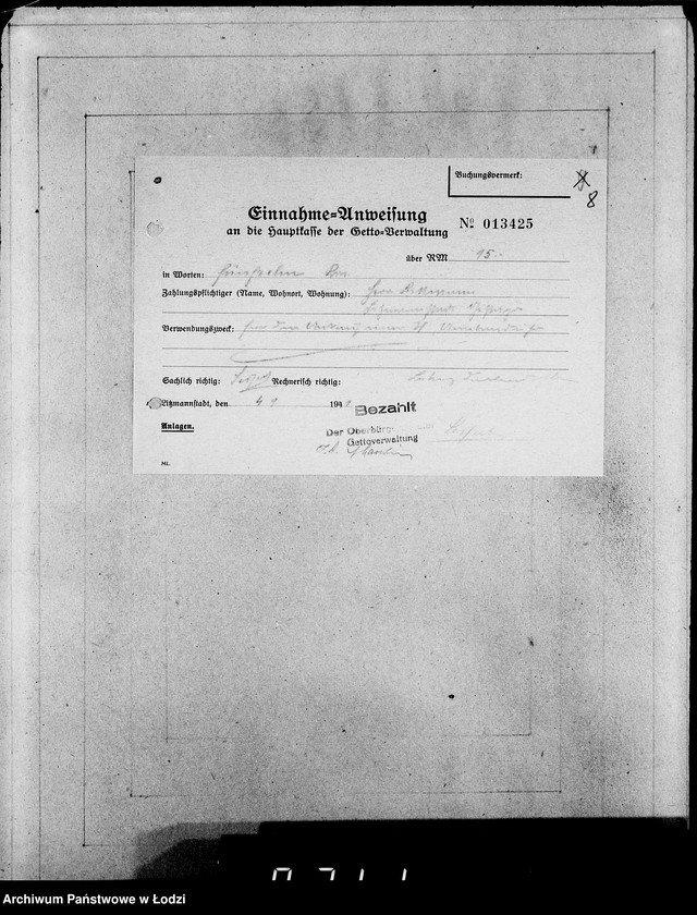 Obraz 12 z jednostki "Einnahme Anweisungen. [Sprzedaż przedmiotów skonfiskowanych]"