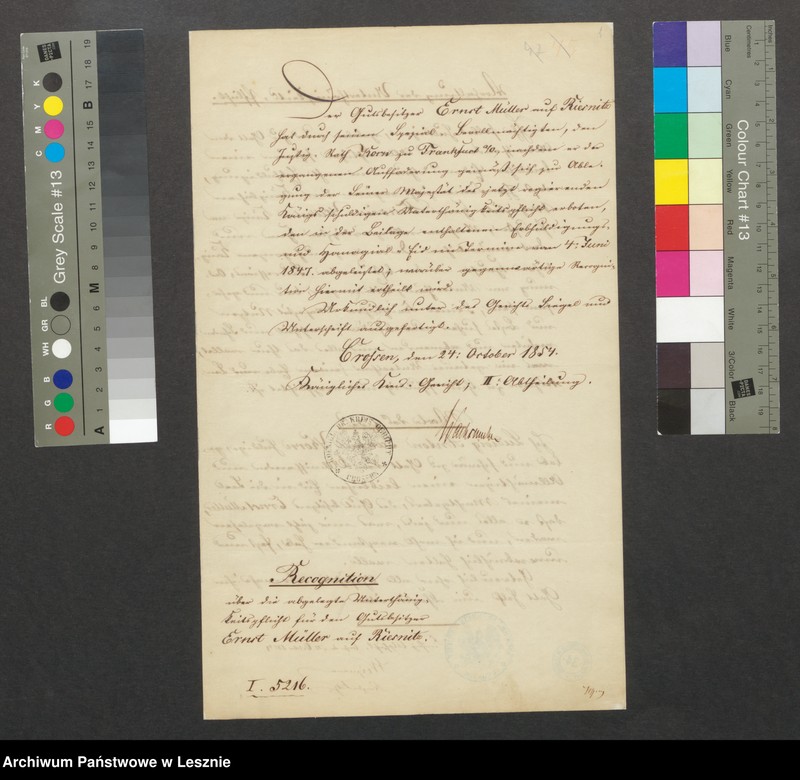 Obraz 2 z jednostki "Potwierdzenie złożenia hołdu królowi Prus Fryderykowi Wilhelmowi przez Ernsta Müllera właściciela majątku Rzeczyca pow. krośnieński dnia 4 VI 1847"