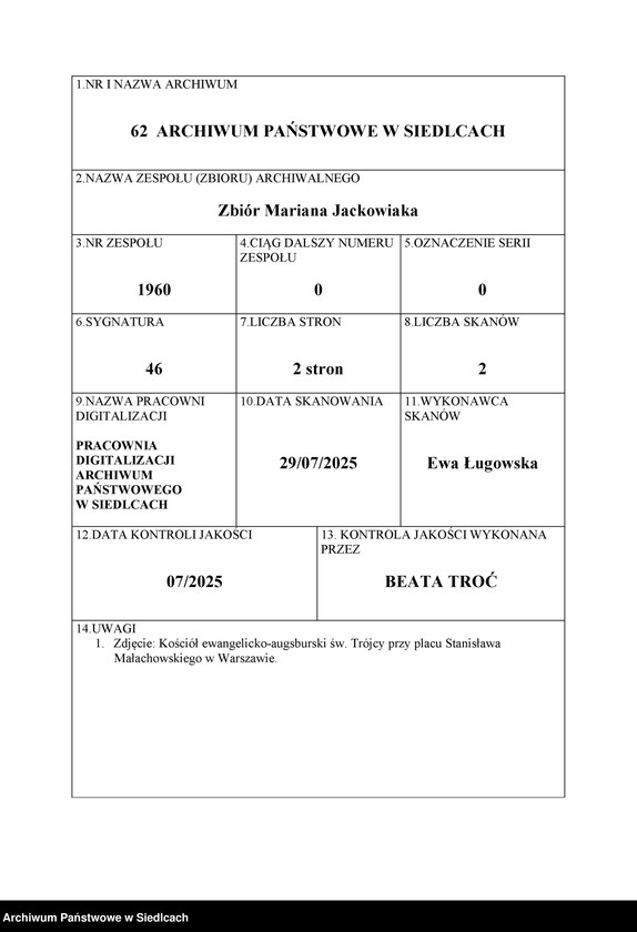 Obraz 1 z jednostki "Kościół ewangelicko-augsburski św. Trójcy przy placu Stanisława Małachowskiego w Warszawie"