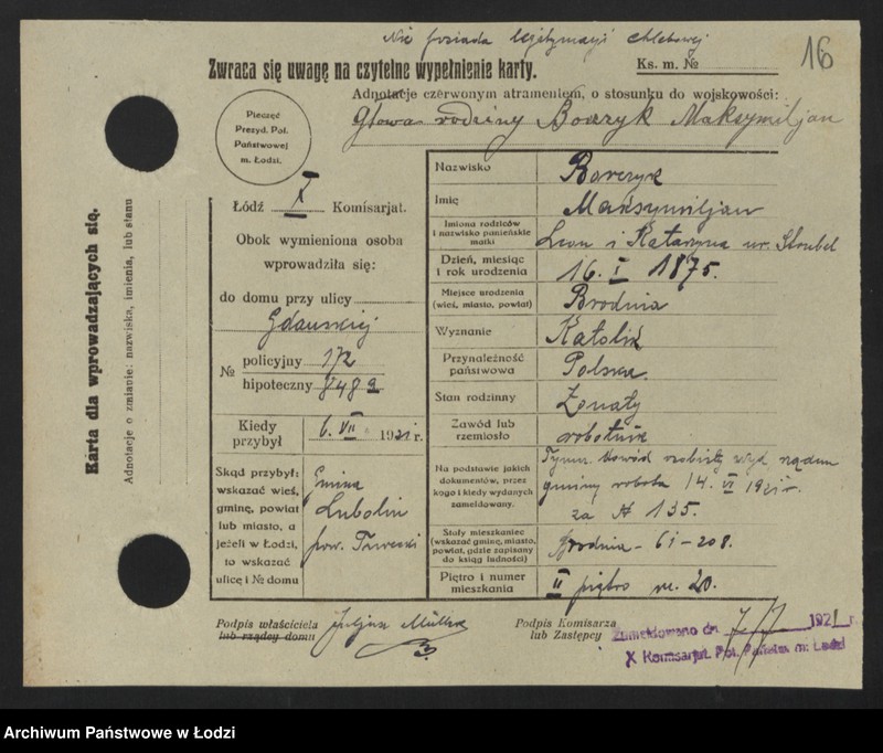 Obraz 18 z jednostki "[Spis ludności Łodzi] Borczuch - Borkowski"