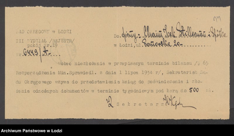 Obraz 16 z jednostki "Chaim Icek Stillerman i S-ka- handel manufakturą"