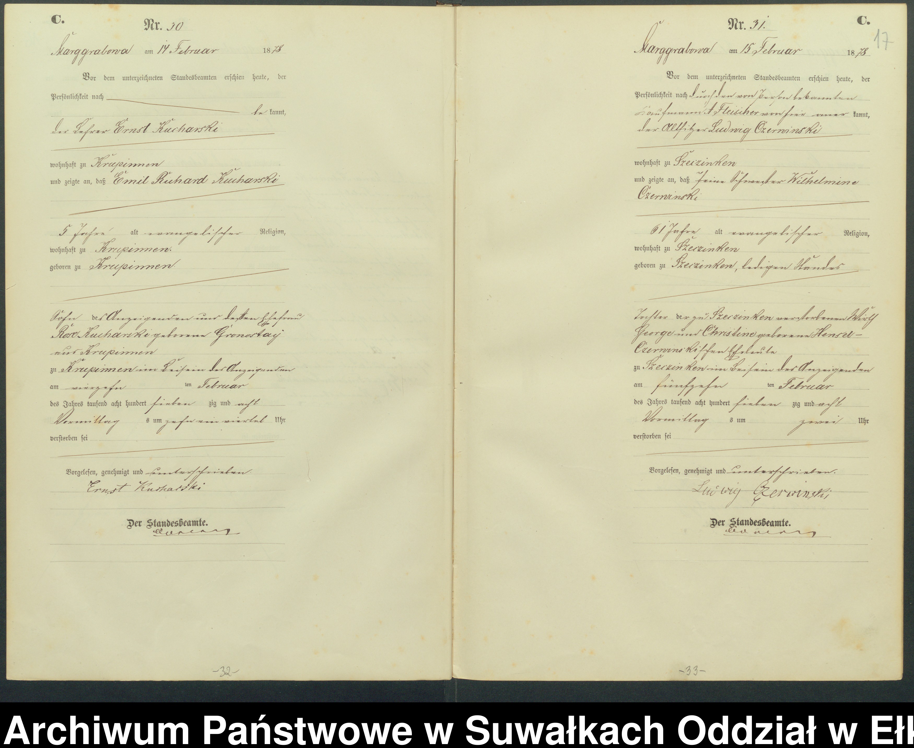Skan z jednostki: Sterbe-Haupt-Register des Königlich Preussischen Standes-Amtes Landgemeinde Marggrabowa Kreis Oletzko