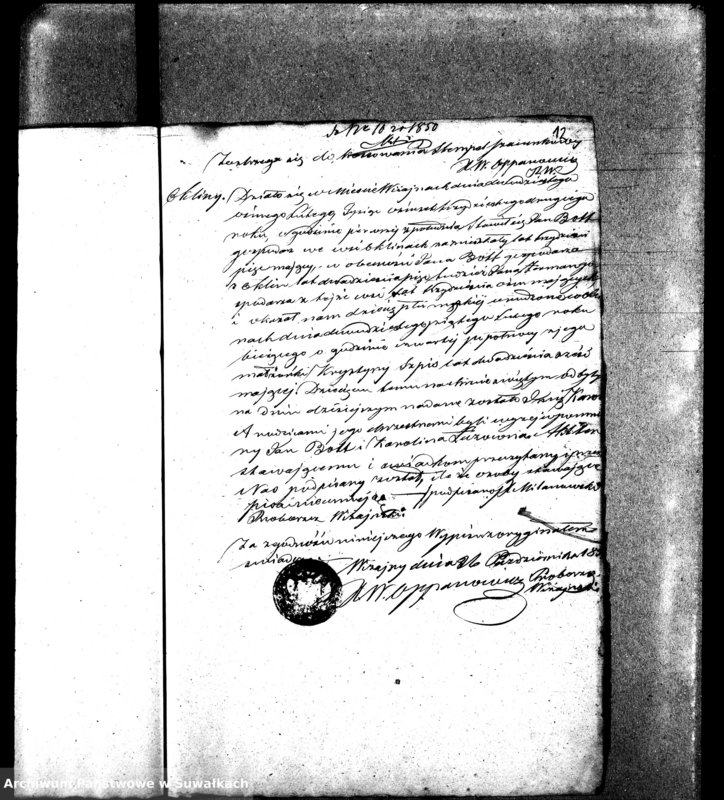 image.from.unit.number "Dowody do aktów małżeństw Parafii Ewangelickiey Wiżayny z roku 1850"