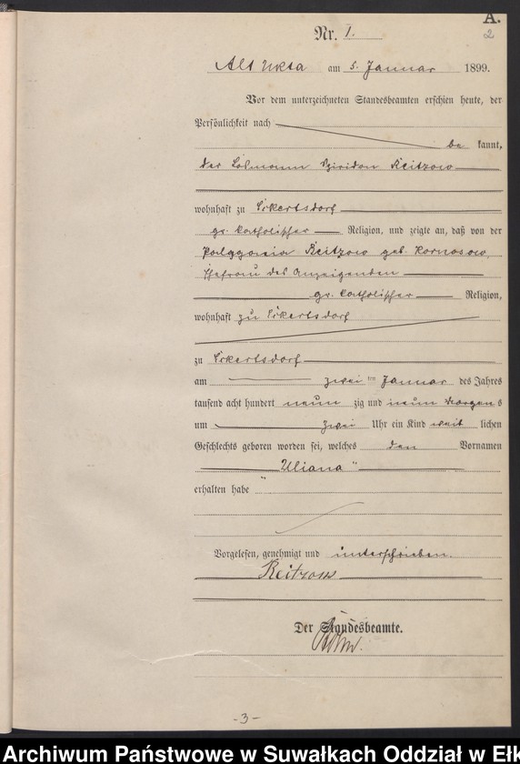 image.from.unit.number "Geburts-Haupt-Register des Königlichen Preussischen Standes-Amtes Alt Ukta Kreis Sensburg"