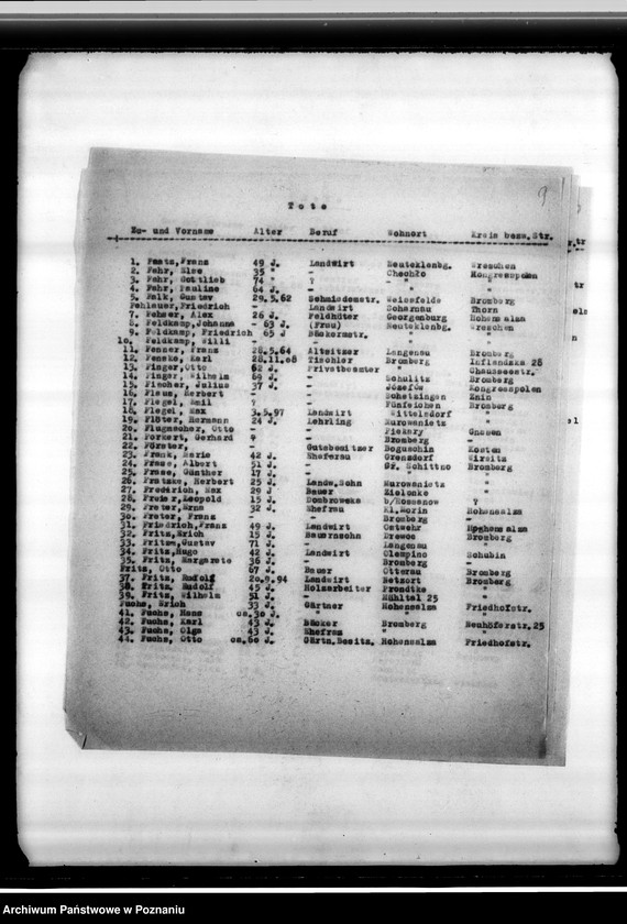 Obraz 13 z jednostki "Spisy zmarłych i zaginionych w 1939 roku miejscowych Niemców"