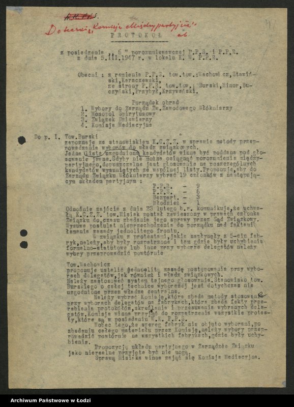 Obraz 5 z jednostki "Protokoły narad międzypartyjnych PPR i PPS na szczeblu wojewódzkim [z załącznikami]"