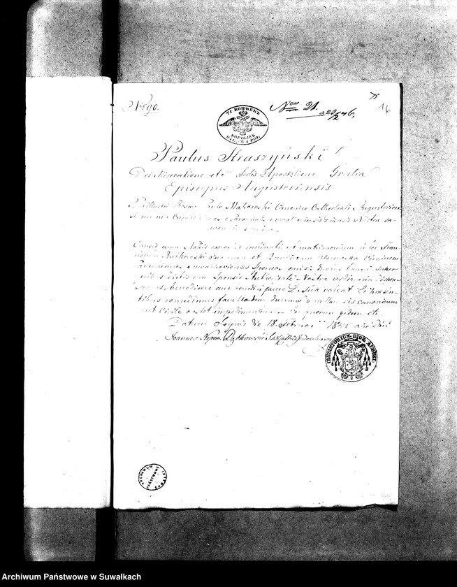 image.from.unit.number "Dowody do Aktów Małżeństwa Parafii Suwalskiey za Rok 1846."