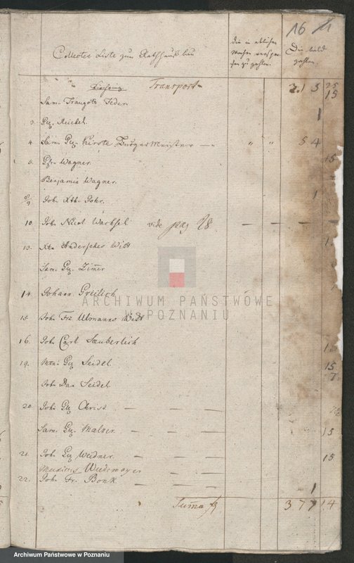 Obraz 18 z jednostki "1. Collectenliste in Morgen - und Abendteil (zum Rathausbau), 2. Collectenliste im Mittag - Mitternachtsteil (zum Rathausbau); język niemiecki"