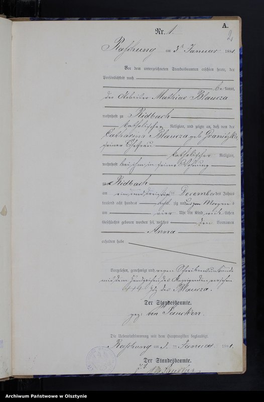 Obraz z jednostki "Geburts-Neben-Register Nr 1 - 102"