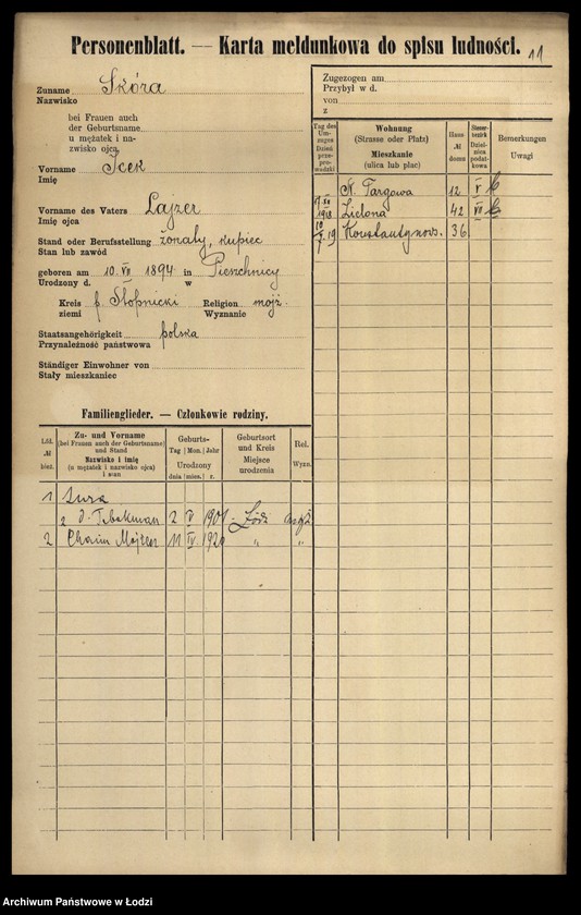 Obraz 13 z jednostki "[Spis ludności Łodzi] Skóra-Slązak"