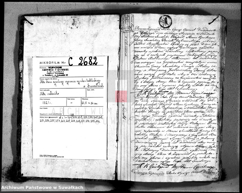 image.from.unit.number "Akta zaślubionych gminy suwalskiey od dina 1 stycznia do dnia ostatniego grudnia 1821 roku"