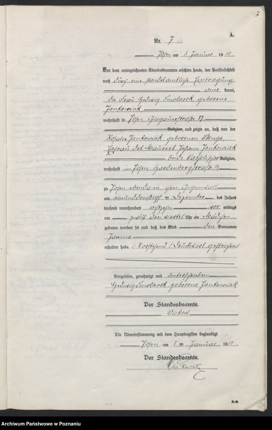 Obraz 9 z jednostki "Księga urodzeń odpis tom I [Rejestr poboczny urodzeń]"