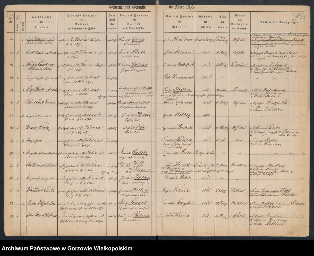 image.from.unit.number "Duplikate der Hauptkirche zu Landsberg an der Warthe (zawiera także Concordien, Reformirte und Militair Kirchen Gemeinde dotyczące zgonów w 1873 r.)"