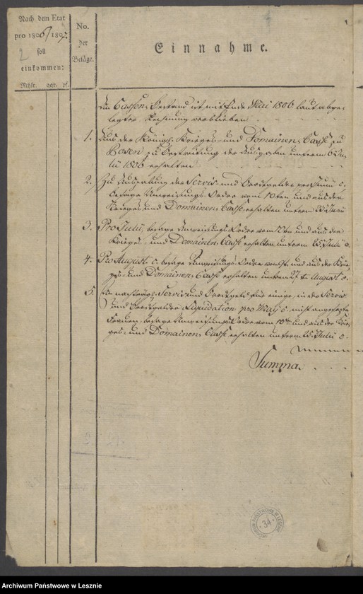 Obraz 4 z jednostki "[Extrakt der Militärkasse zu Lissa]"