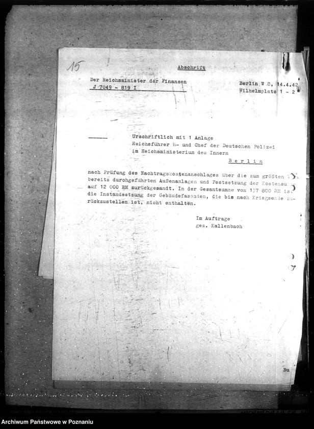 Obraz 19 z jednostki "Unterbringung der Staatlichen Polizeiverwaltung in Leslau (Włocławek)"