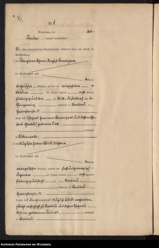 image.from.unit.number "Heiraths-Haupt-Register Breslau I 1900 Band 1"