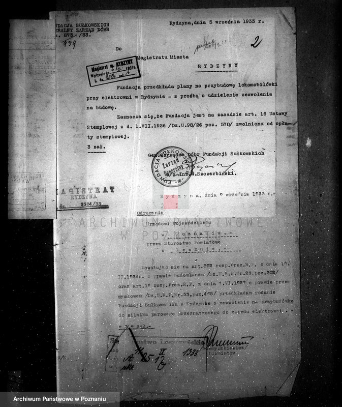 Obraz 6 z jednostki "Zatwierdzenie zakładu przemysłowego /elektrowni/ Fundacji Sułkowskich w Rydzynie"