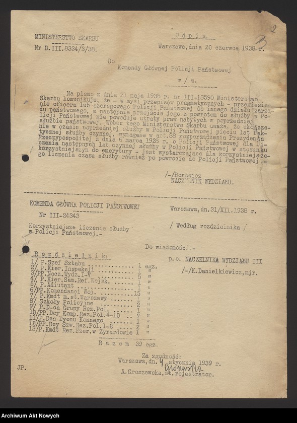 Obraz 5 z jednostki "Działalność Wydziału III Komendy Głównej Policji Państwowej. Zarządzenia, pisma okólne, korespondencja."