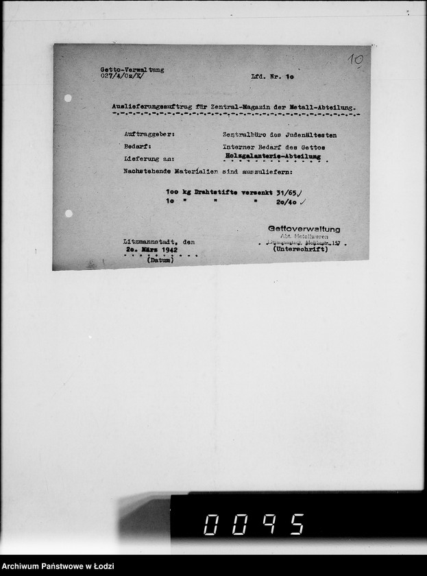 Obraz 14 z jednostki "Auslieferungsaufträge [na dostawę maszyn i artykułów metalowych do Getta]"