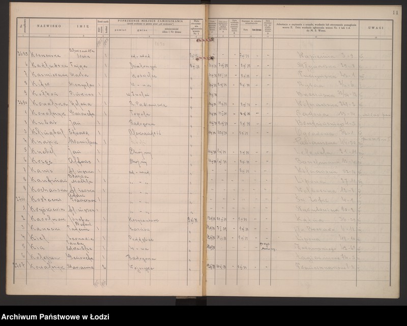 Obraz 15 z jednostki "Księga kontroli ruchu ludności (rejestr osób przybywających do gminy) Łódź, zespół IV, lit. K"