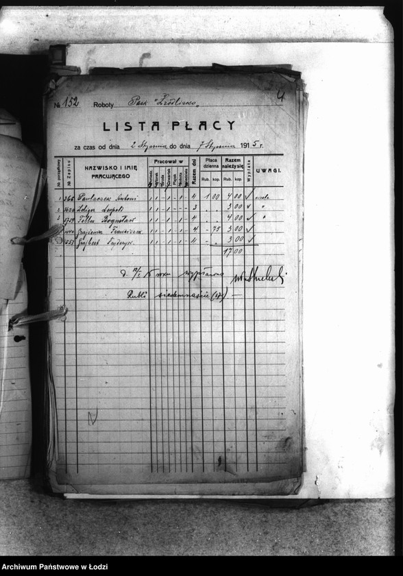 Obraz 7 z jednostki "Listy płacy [robotników pracujących przy robotach budowlanych]"