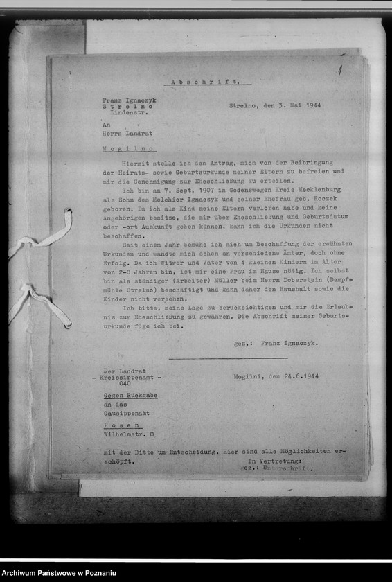 Obraz 5 z jednostki "Bevölkerungspolitische Angelegenheiten [korespondencja, odpisy aktów stanu cywilnego]"