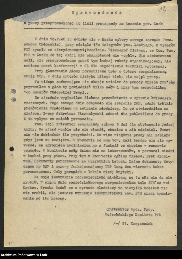 Obraz 14 z jednostki "Szkolenie partyjne - sprawozdania z [inspekcji w powiatach oraz instruktorów powiatowych z działalności]"