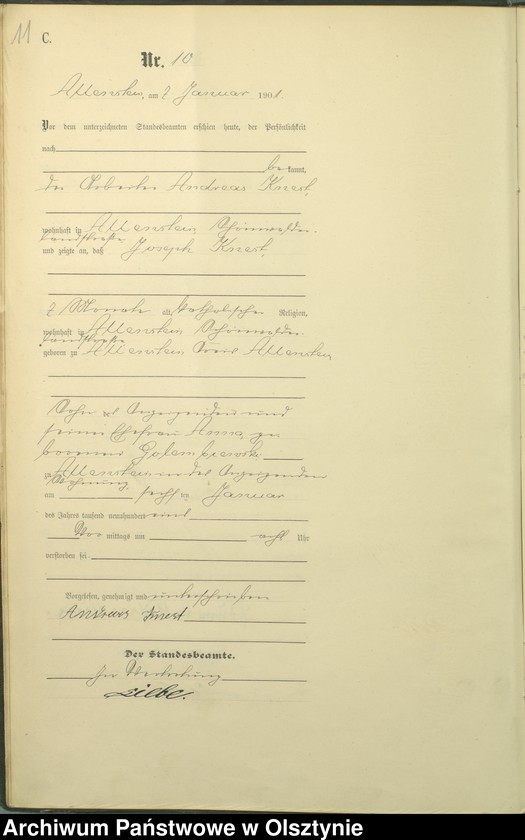 image.from.unit.number "Sterbe-Haupt-Register Tom I,Nr 1 - 399"