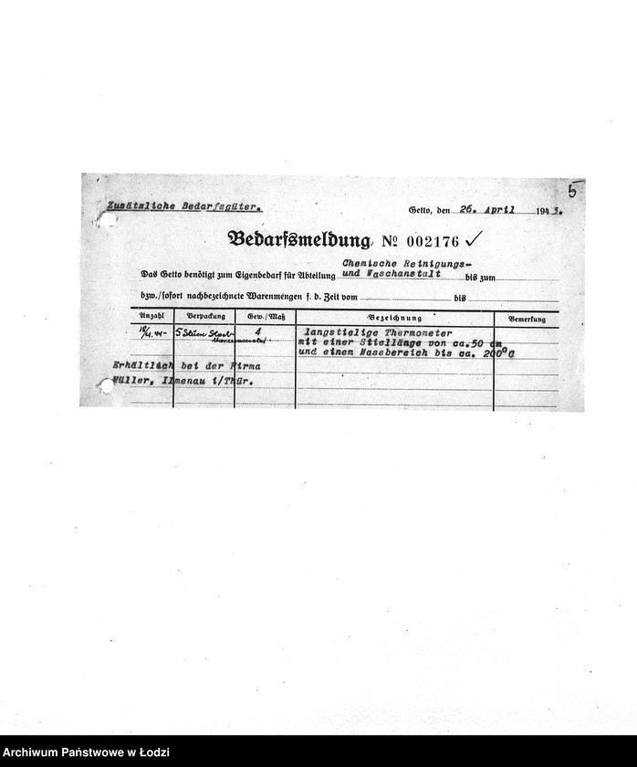 Obraz 8 z jednostki "Bedarfsmeldungen [Skierowane do GV zapotrzebowania na surowce, materiały, narzędzia, maszyny itp. potrzebne resortom pracy do produkcji; zamówienia żywności, lekarstw]"