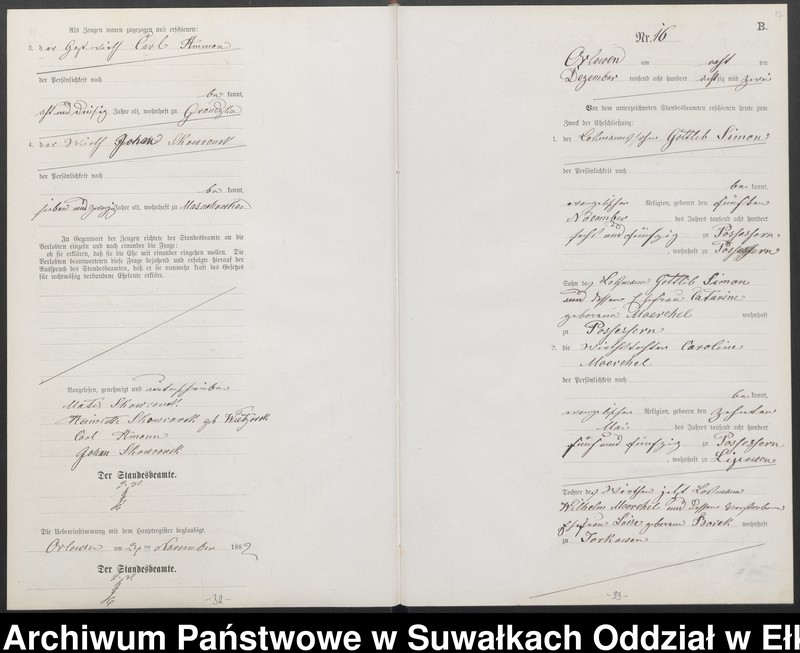 Obraz 20 z jednostki "Heiraths-Neben-Register des Preussischen Standes-Amtes [Orlowen] Kreis [Loetzen] für das Jahr 1882"