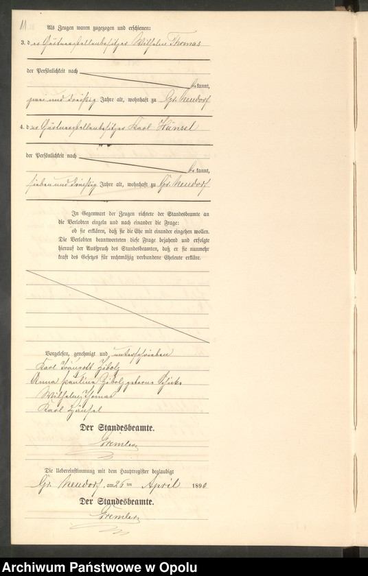 image.from.unit.number "Heiraths-Neben-Register Standes-Amt Gross Neudorf 1890"