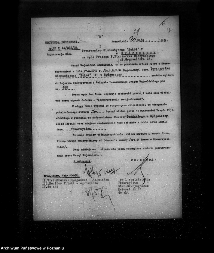 Obraz 11 z jednostki "/Towarzystwo Gimnastyczne Sokół V Bydgoszcz- rejestracja/"