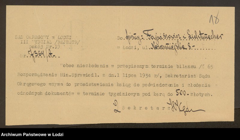 Obraz 20 z jednostki "Fajwiszowicz i Lichtmacher- sprzedaż manufaktury i jedwabiu"