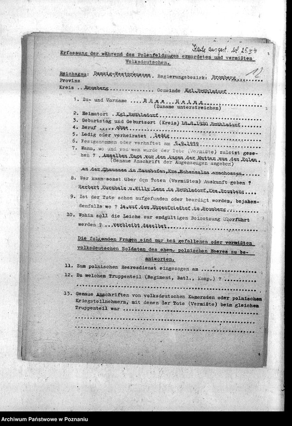 Obraz 16 z jednostki "Wykazy miejscowych Niemców z powiatu bydgoskiego, którzy zginęli w 1939 roku"