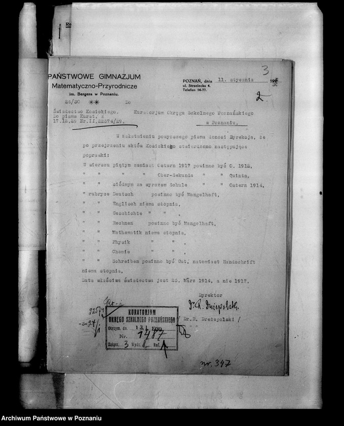Obraz 7 z jednostki "Państwowe Gimnazjum imienia Bergera - Poznań [między innymi sprawozdanie z egzaminu dojrzałości eksternów i abiturientów]"