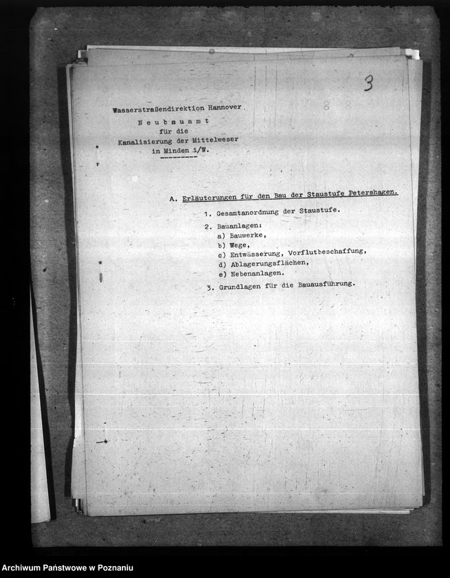 Obraz 7 z jednostki "Wasserstrassendirektion Hannover. Neubauamt für die Kanalisierung der Mitteweser Minden i. W. Staustufe Petershagen. Ausbauverfahren"
