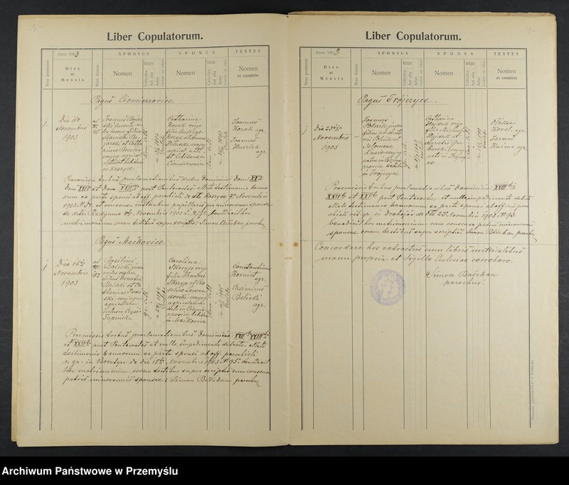 image.from.unit.number "Extractus e libris metricalibus copulatorum natorum et mortuorum dioecesis Premisliensis decanatus Pruchnicensis parochiae Kosienicensis ex Anno 1903"