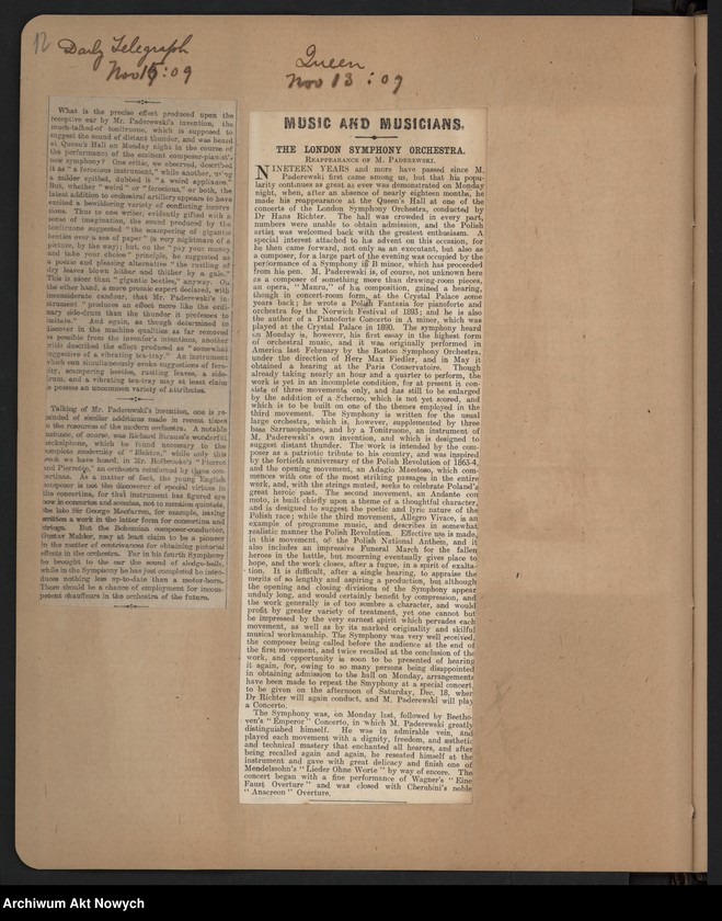 image.from.unit.number "Angleterre 1909. Wycinki prasowe dotyczące koncertów w Anglii i Szkocji"