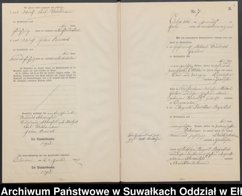 image.from.unit.number "Heiraths-Neben-Register des Preussischen Standes-Amtes Orlowen Kreis Loetzen für das Jahr 1892"