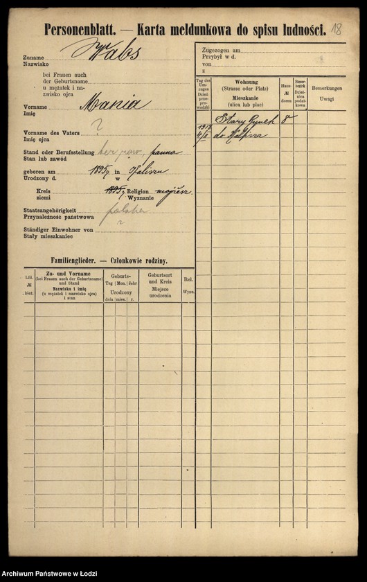 Obraz 20 z jednostki "[Spis ludności Łodzi] Wabdanowski - Wagman"