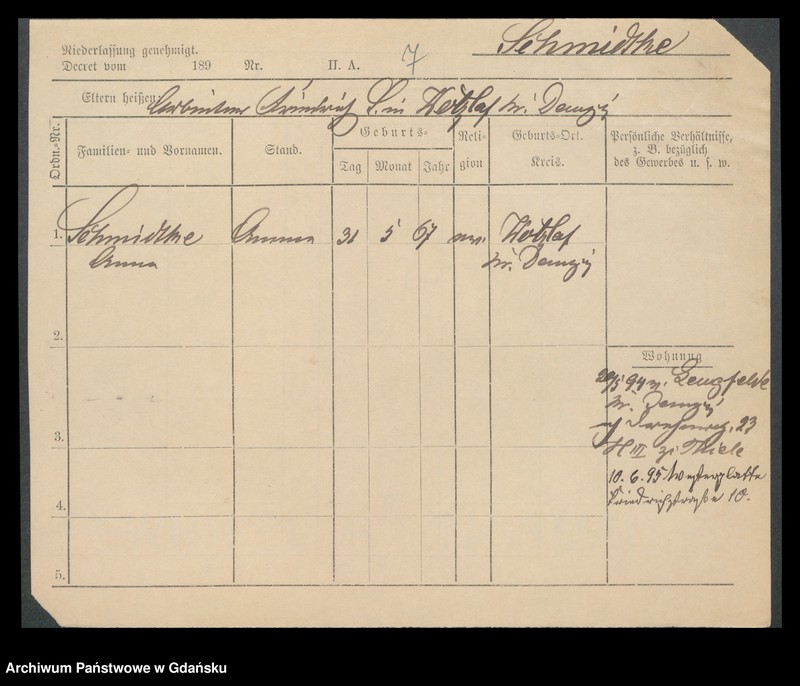 image.from.unit.number "Karty meldunkowe: Schmidtke - Schmirgalski"