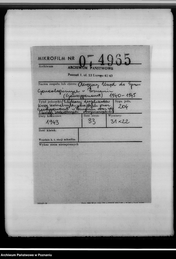image.from.unit.number "[Wykazy duplikatów ksiąg kościelnych przejętych przez Gausippenamt w Poznaniu oraz spis ksiąg kościelnych otrzymanych przez Kreissippenamt w Czarnkowie]"